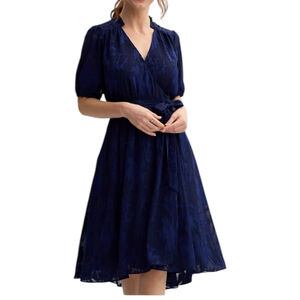 Draper James Navy, XL, Floral Jacquard Midi Wrap Dress, High Low